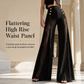 💖 Women's High Waisted Lace Spliced Wide Leg Trousers with Decorative Gold Buttons
