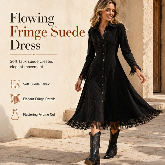 🌸Hot Sale 50% OFF💖Women's Vintage Long Sleeve Fringe Dress