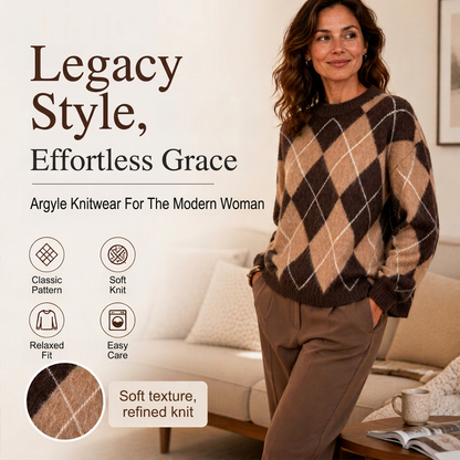⏰ Last Day of Sale – 50% OFF ✨Women's Comfortable Knitted Sweater with Retro Argyle Pattern