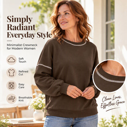 ✨ Women's Minimalist Crewneck Sweatshirt: Soft Touch & Contrast Stitching 🍂