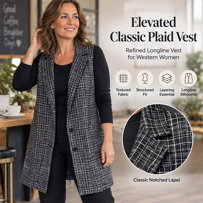 🌸Hot Sale 50% OFF💖Women's Plaid Notched Lapel Longline Vest