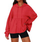 Women's Loose Ruffle Hem Hooded Sweatshirt