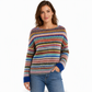 Women's Loose Fit Crewneck Color Block Knit Pullover Sweater