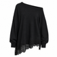 Women's Oversized Off-Shoulder Knit Sweater Dress with Asymmetric Floral Lace Hem